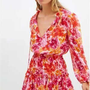 Misa Los Angeles Pink and Orange Floral Mini Dress, XS